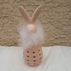 Porcelain Bunny w Heart Cut Outs w Led Light  Pink New